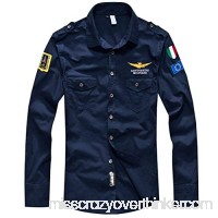 Casual Men Embroidery Military Pure Color Pocket Long Sleeve T-Shirt Tops Dark Blue B07QGSGRMZ
